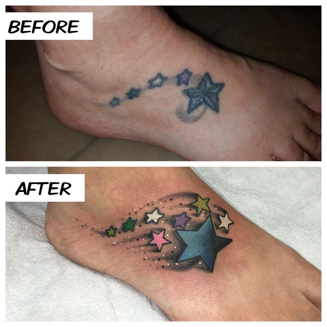 A little bit of foot rework on Heidi today!! Thanks for coming in!! #kruegertattoo #2189eastridgecenter #7155141263 #eauclaire #wi #cheyennetattooequipment #fusion_inks #tattoo #tattoos #apexpred #solaceskateco #the_grind_fitness_factory #carmikecinema #rework