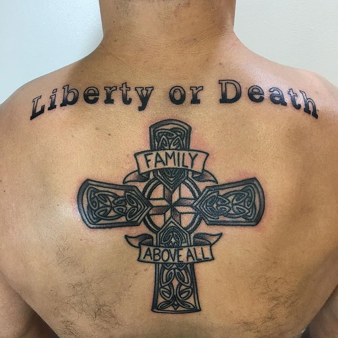 Reworked the cross tattoo and added the lettering today on Kyle!! Thanks man!! #kruegertattoo #2189eastridgecenter #7155141263 #eauclaire #wi #tattoo #tattoos #apexpred #solaceskateco #libertyordeath